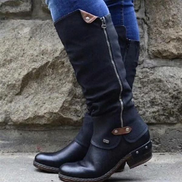 women cowboy knee boots punk knee-high western arch support winter warm shoes cowgirl boots low thick heel side long shoes, Black
women cowboy knee boots punk knee-high western arch support winter warm shoes cowgirl boots low thick heel side long shoes, Black