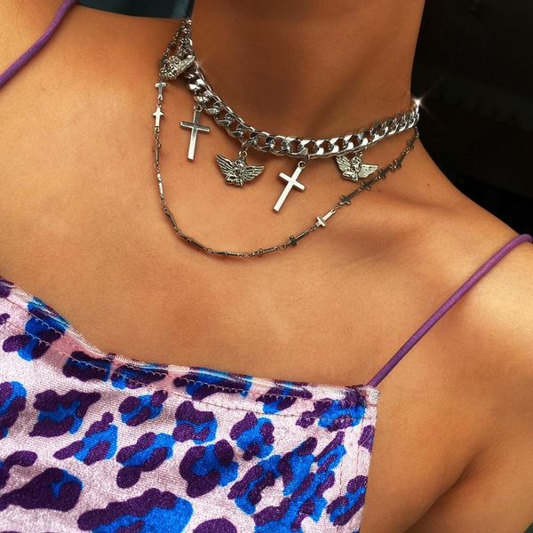 angel cross women's vintage cloaks made queen's coins, thick chains, men's necklaces,, Silver
angel cross women's vintage cloaks made queen's coins, thick chains, men's necklaces,, Silver