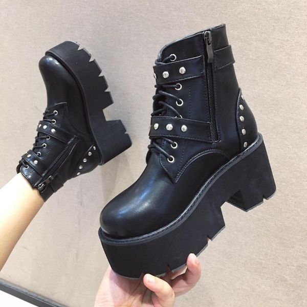 new spring boots women high thick platform martin boots high heels women shoes leather ankle for, Black
new spring boots women high thick platform martin boots high heels women shoes leather ankle for, Black