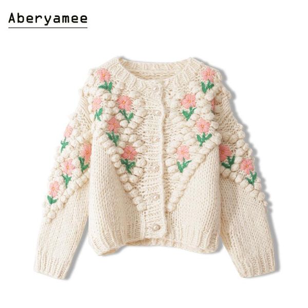 aberyamee cardigans for women hand knitted oversized sweater ladies casual vintage floral pompom buttons up autumn beige clothes, White
aberyamee cardigans for women hand knitted oversized sweater ladies casual vintage floral pompom buttons up autumn beige clothes, White