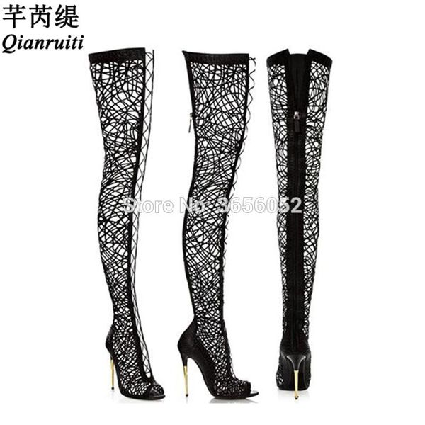 qianruiti spring summer ladies fetish shoes open toe high heels gladiator sandal booties cut outs lace up thigh high boots, Black
qianruiti spring summer ladies fetish shoes open toe high heels gladiator sandal booties cut outs lace up thigh high boots, Black