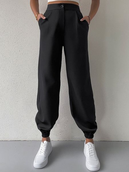 high waist slant pocket pants d2bq#, Black;white
high waist slant pocket pants d2bq#, Black;white