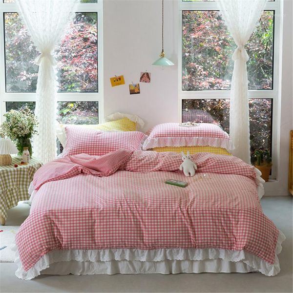 3/4pc vintage washed cotton bedding fitted sheets elastic rubber girls pink plaid quilt covers pillowcases lace bed linen single1
3/4pc vintage washed cotton bedding fitted sheets elastic rubber girls pink plaid quilt covers pillowcases lace bed linen single1