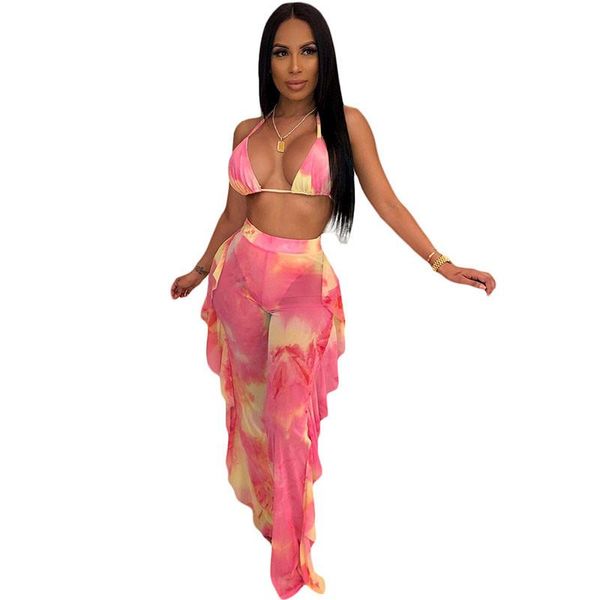 beach wear two piece set women tie dye print bikini + ruffles mesh sheer pants swimwear summer holiday 2 piece outfits, Gray
beach wear two piece set women tie dye print bikini + ruffles mesh sheer pants swimwear summer holiday 2 piece outfits, Gray