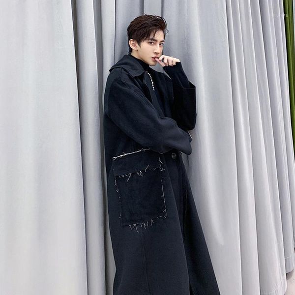iefb / men's wear edge design black big pocket woolen coat mid-length autumn winter long coat loose big size clothes 9y41521
iefb / men's wear edge design black big pocket woolen coat mid-length autumn winter long coat loose big size clothes 9y41521