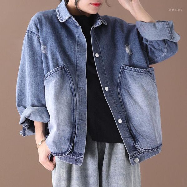 spring coat 2020 women's new korean loose large size big pockets denim jacket hole vintage jeans jaquetas feminina f28511, Black;brown
spring coat 2020 women's new korean loose large size big pockets denim jacket hole vintage jeans jaquetas feminina f28511, Black;brown