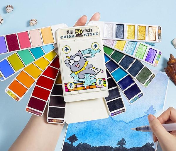 superior solid watercolor pigment watercolor painting tool set pearlescent color 32/56 color portable folding box art supplies
superior solid watercolor pigment watercolor painting tool set pearlescent color 32/56 color portable folding box art supplies