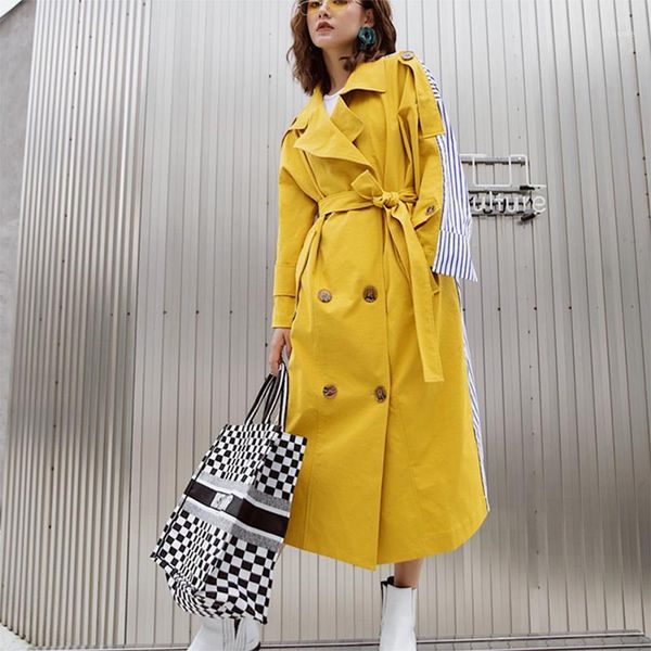 women long coat new style stripedstitching yellow temperament trench jacket1, Tan;black
women long coat new style stripedstitching yellow temperament trench jacket1, Tan;black