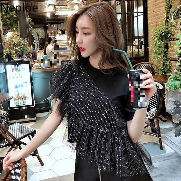 women's t-shirt neploe o neck sequined mesh patchwork black t shirt women summer 2021 pullover short sleeve loose tees irregular 496921, White
women's t-shirt neploe o neck sequined mesh patchwork black t shirt women summer 2021 pullover short sleeve loose tees irregular 496921, White