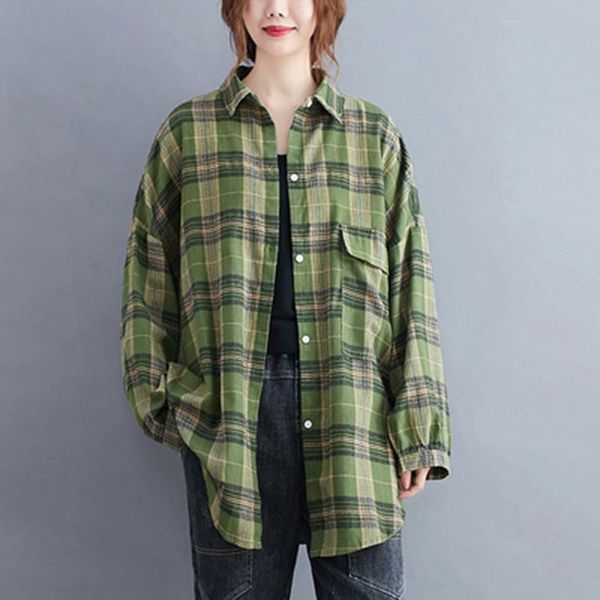 2020 new spring/autumn women loose casual pockets design long sleeve shirt turn-down collar cotton plaid blouse women a462, White
2020 new spring/autumn women loose casual pockets design long sleeve shirt turn-down collar cotton plaid blouse women a462, White