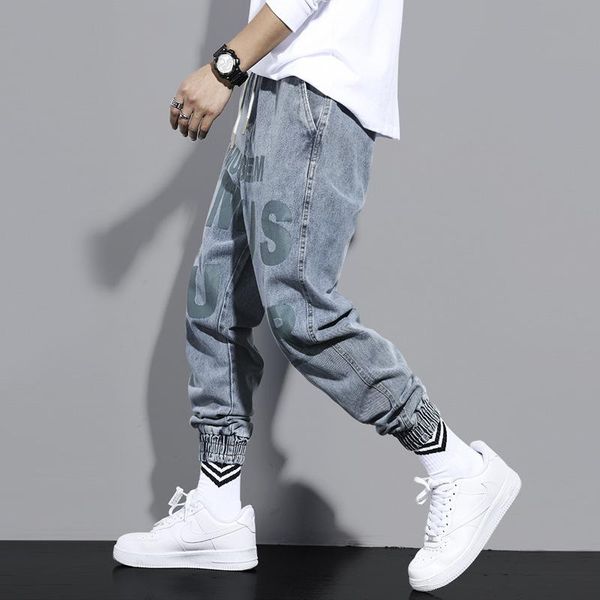 men's jeans denim trousers spring autumn 2021 drawstring casual tie-foot elastic waist brand loose tooling harlan pants, Blue
men's jeans denim trousers spring autumn 2021 drawstring casual tie-foot elastic waist brand loose tooling harlan pants, Blue