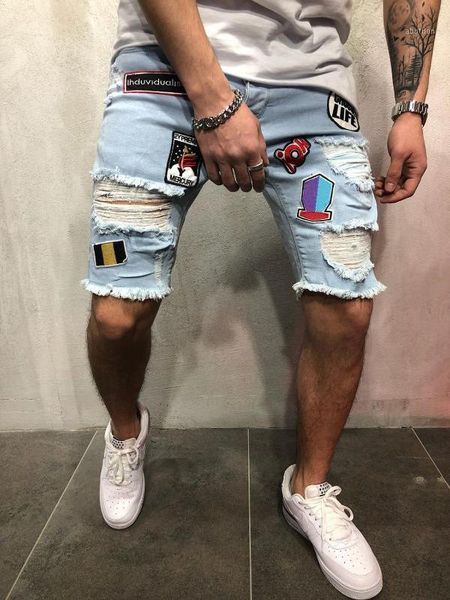 men's jeans 2021 men's hole jean zipper light blue ripped shorts denim for men1