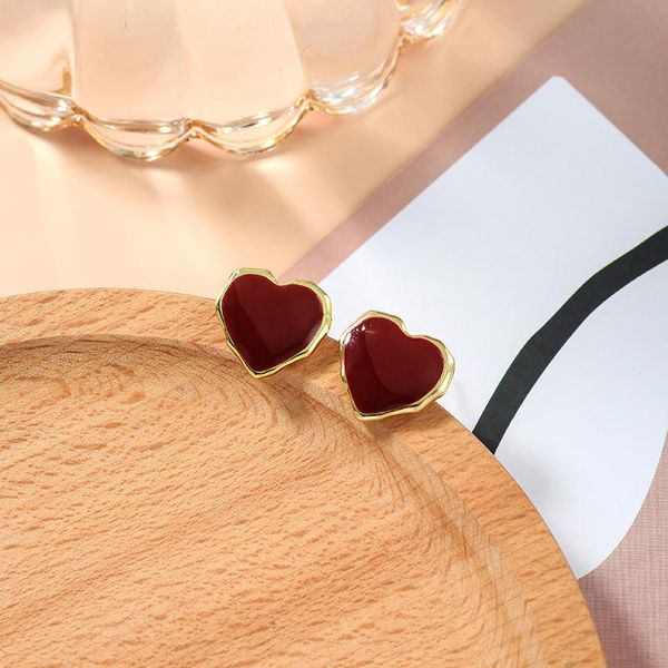 stud autumn and winter japanese korean wine red heart-shaped earrings female glazed crafts retro wild simple daily, Golden;silver
stud autumn and winter japanese korean wine red heart-shaped earrings female glazed crafts retro wild simple daily, Golden;silver