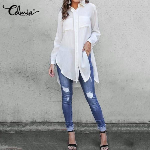 women's blouses & shirts fashion lapel neck women long celmia 2021 spring summer irregular hem split tunic elegant blusas plus size, White
women's blouses & shirts fashion lapel neck women long celmia 2021 spring summer irregular hem split tunic elegant blusas plus size, White