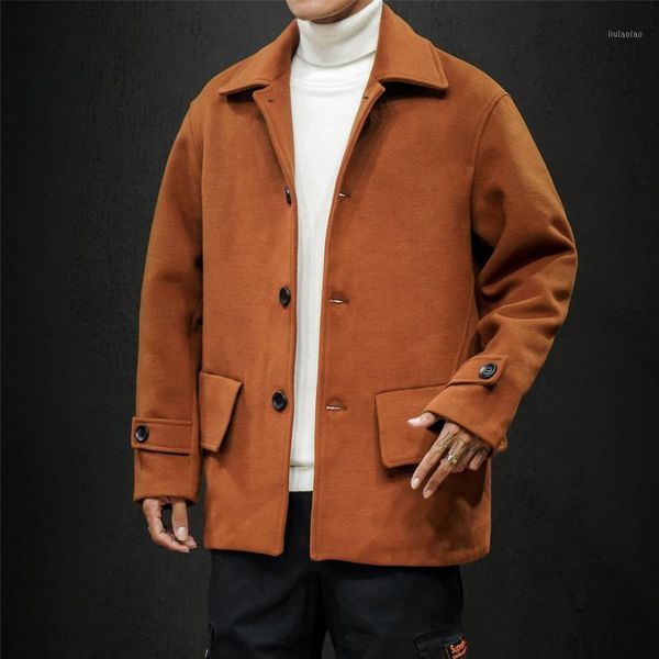 winter wool jacket men high-quality wool coat casual slim collar coat men's trench 4xl 5xl1, Black