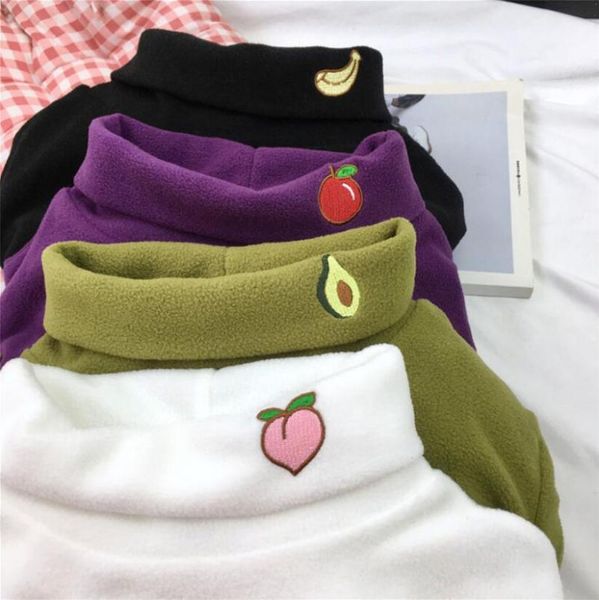 autumn and winter new fruit embroidery high collar loose long-sleeved t-shirt, White
autumn and winter new fruit embroidery high collar loose long-sleeved t-shirt, White