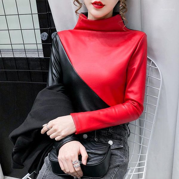 streetwear pu leather t-shirt women hit color harajuku turtleneck long sleeve shirt autumn winter warm velvet tshirt1, White
streetwear pu leather t-shirt women hit color harajuku turtleneck long sleeve shirt autumn winter warm velvet tshirt1, White