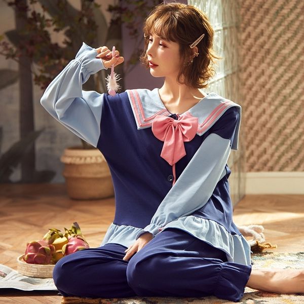 spring autumn cute princess wind women's pure cotton pajamas sets elegant long sleeve bow cardigan sleepwear suits sweet pyjamas 201027, Black;red
spring autumn cute princess wind women's pure cotton pajamas sets elegant long sleeve bow cardigan sleepwear suits sweet pyjamas 201027, Black;red