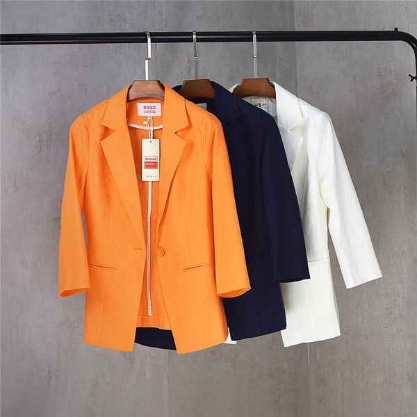 women's suit jacket new style slim fit linen suit jacket cotton and linen one button three-quarter sleeve women, White;black
women's suit jacket new style slim fit linen suit jacket cotton and linen one button three-quarter sleeve women, White;black