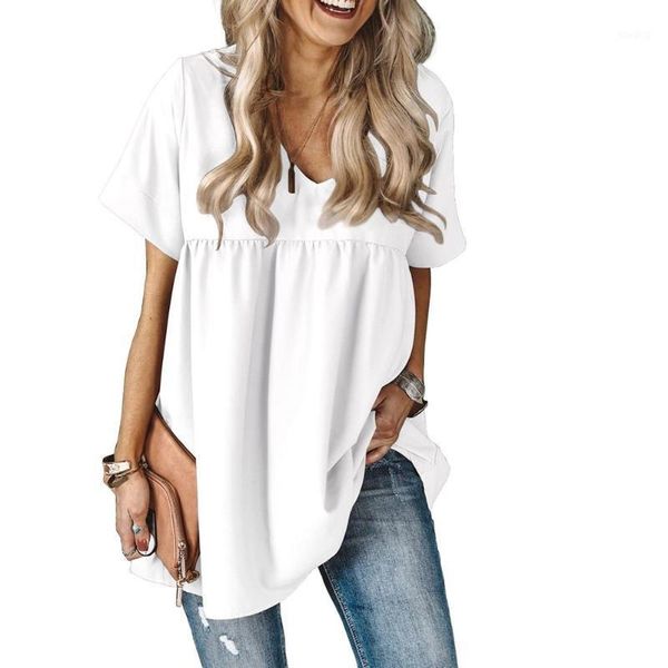 2020 summer fashion women v neck short sleeve solid color ruffles casual shirt blouse1, White
2020 summer fashion women v neck short sleeve solid color ruffles casual shirt blouse1, White
