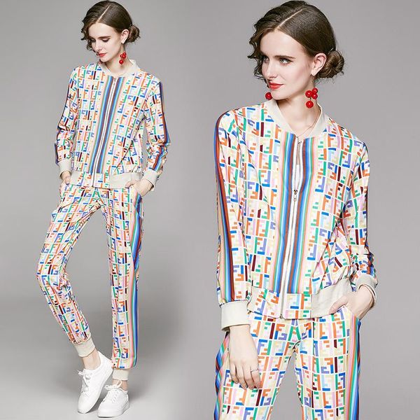 spring fall runway 2 piece womens sets vintage letters print collar long sleeve zippered jacket coat pant suits outfits, Gray
spring fall runway 2 piece womens sets vintage letters print collar long sleeve zippered jacket coat pant suits outfits, Gray