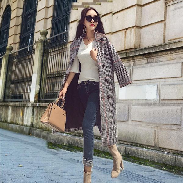 office lady loose long winter fashion wool coats turn-down collar wool blend coat and jacket plaid coat femenino, Black
office lady loose long winter fashion wool coats turn-down collar wool blend coat and jacket plaid coat femenino, Black