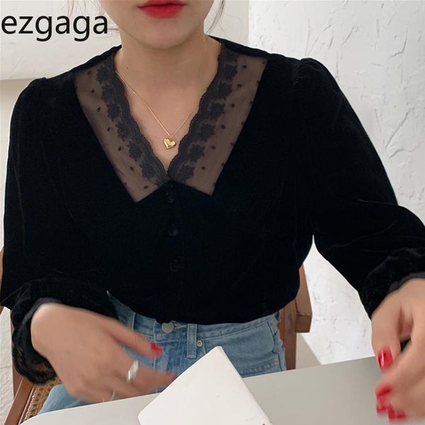 ezgaga vintage elegant shirts women autumn new french style v-neck patchwork lace single breasted velvet female casual, White
ezgaga vintage elegant shirts women autumn new french style v-neck patchwork lace single breasted velvet female casual, White