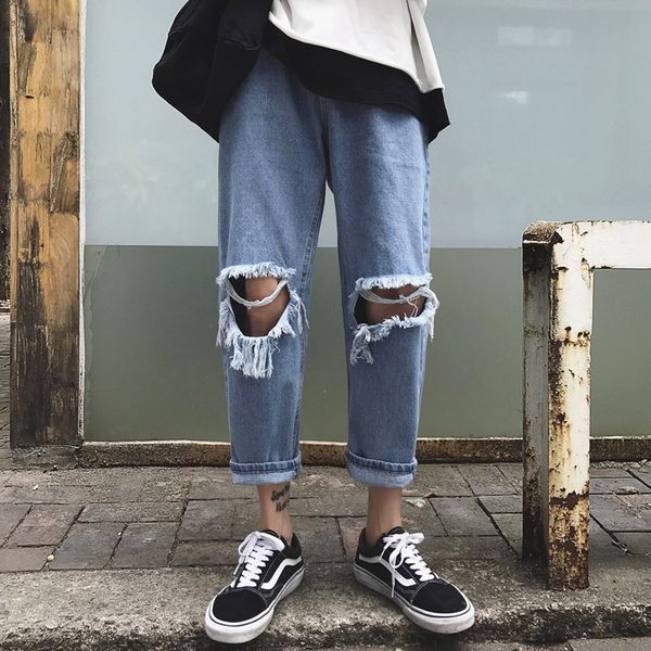 with holes in summer men's fashion pants loose hip-hop beggars fashion pai nine point straight down jeans and jeans feeling broad legge, Blue
with holes in summer men's fashion pants loose hip-hop beggars fashion pai nine point straight down jeans and jeans feeling broad legge, Blue