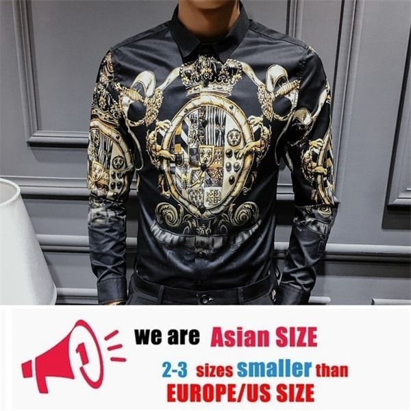 2019 spring autumn black gold print shirts slim fit men luxury long sleeve shirt plus size c1215, White;black
2019 spring autumn black gold print shirts slim fit men luxury long sleeve shirt plus size c1215, White;black