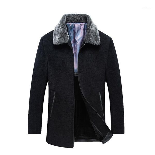 middle aged woollen and woollen men's middle and long winter father's coat1, Black