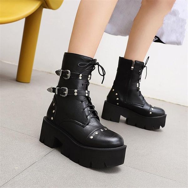 pxelena vintage buckle rivet combat platform motorcycle boots women block chunky high heels biker ankle boots autumn 43, Black
pxelena vintage buckle rivet combat platform motorcycle boots women block chunky high heels biker ankle boots autumn 43, Black