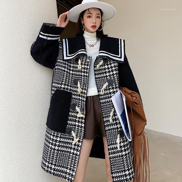 women's wool & blends winter luxury long black white houndstooth jackets women loose spliced coat fashion street outerwear single breas
women's wool & blends winter luxury long black white houndstooth jackets women loose spliced coat fashion street outerwear single breas