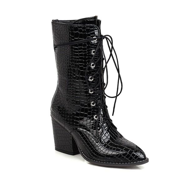 boots big size pointed lace up women woman winter shoes botas, Black