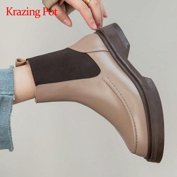 boots krazing pot western genuine leather stretch patchwork round toe thick med heel slip on platform leisure ankle l91, Black
boots krazing pot western genuine leather stretch patchwork round toe thick med heel slip on platform leisure ankle l91, Black