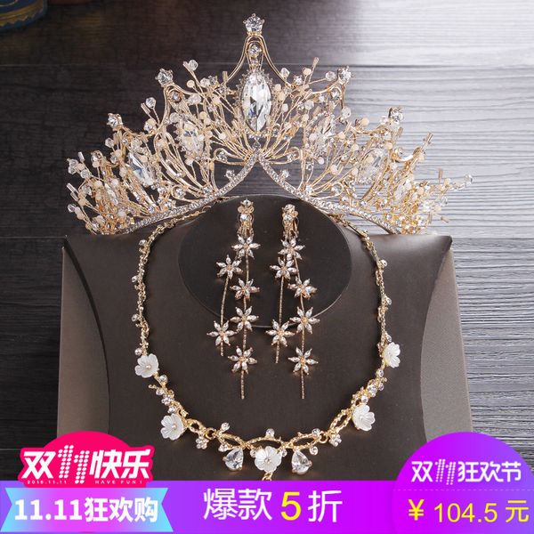 korean bride atmosphere gold necklace earrings three sets crown dress wedding hair accessories, Silver
korean bride atmosphere gold necklace earrings three sets crown dress wedding hair accessories, Silver