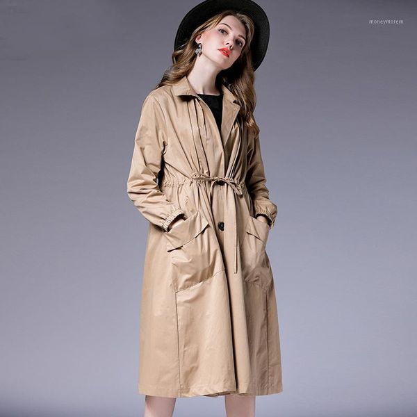 women's trench coats 2-colors autumn women elegant turndown collar sashes coat waist drawstring line outerwear oblique pockets 2xl-5xl, Tan;black
women's trench coats 2-colors autumn women elegant turndown collar sashes coat waist drawstring line outerwear oblique pockets 2xl-5xl, Tan;black