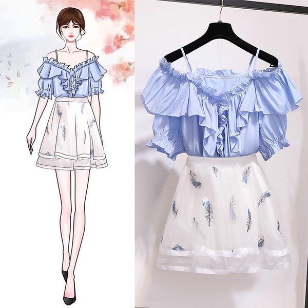 sweet two piece sets strap ruffles short sleeve blouse shirt embroidery swing mini mesh skirt cute women's dress1, White
sweet two piece sets strap ruffles short sleeve blouse shirt embroidery swing mini mesh skirt cute women's dress1, White