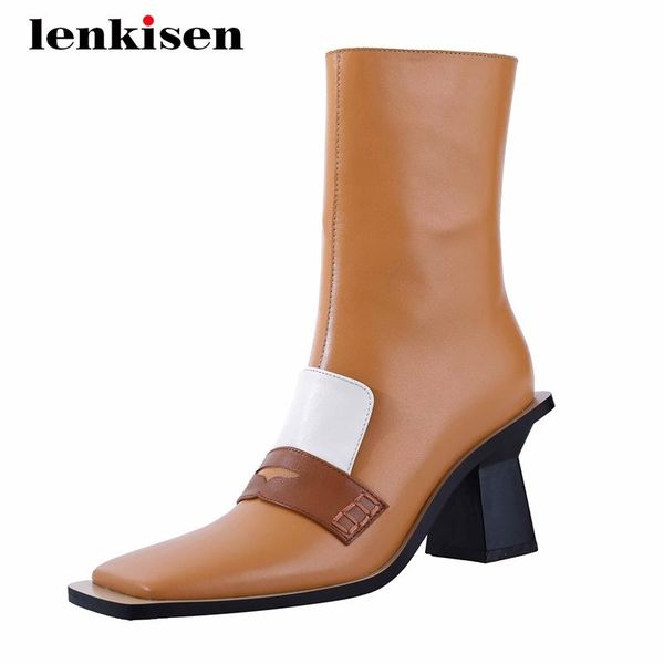 lenkisen new european style real leather mixed colors high street fashion square toe high strange heel zipper mid-calf boots l23, Black
lenkisen new european style real leather mixed colors high street fashion square toe high strange heel zipper mid-calf boots l23, Black