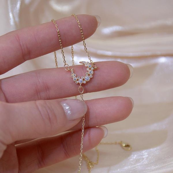 new exquisite micro-inlaid zircon moon long pendant five-pointed star temperament ins ladies necklace clavicle chain, Silver
new exquisite micro-inlaid zircon moon long pendant five-pointed star temperament ins ladies necklace clavicle chain, Silver