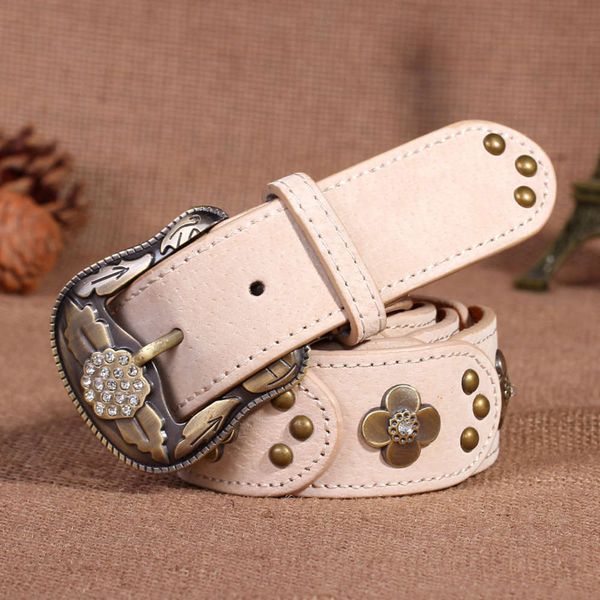 taobao diamond inlaid leather belt for women, Black;brown