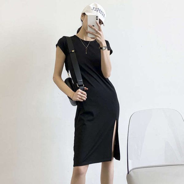 sleeve 2020 summer short new style dress women and slim long with side slit small black skirt, Black;gray
sleeve 2020 summer short new style dress women and slim long with side slit small black skirt, Black;gray