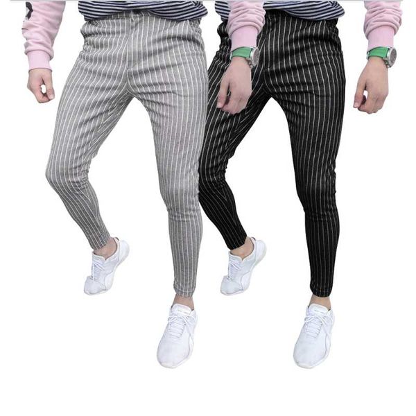 fashion men's slim fit stripe business formal pants casual office skinny long straight joggers sweat pants trousers, Black