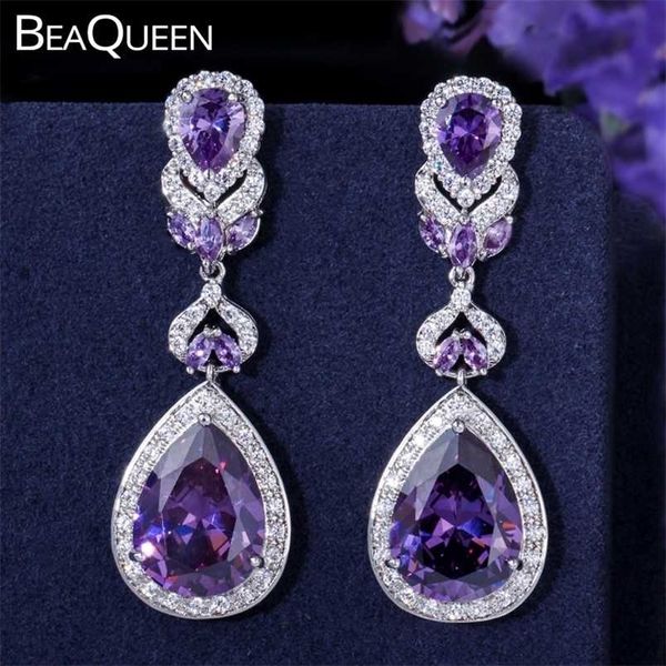 beaqueen european american luxury purple crystal earrings pear cut long drop women wedding earring with cubic zirconia e024 220210, Silver
beaqueen european american luxury purple crystal earrings pear cut long drop women wedding earring with cubic zirconia e024 220210, Silver