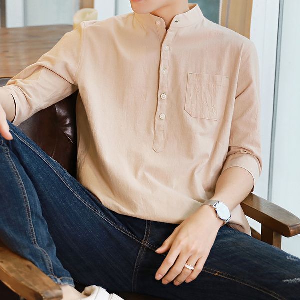 summer korean handsome fashion casual versatile linen short sleeve men's white shirt, White;black
summer korean handsome fashion casual versatile linen short sleeve men's white shirt, White;black