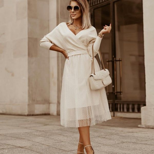 casual dresses woman dress 2021 spring long-sleeved v-neck knit stitching fine polka dot mesh fashion solid color women, Black;gray
casual dresses woman dress 2021 spring long-sleeved v-neck knit stitching fine polka dot mesh fashion solid color women, Black;gray