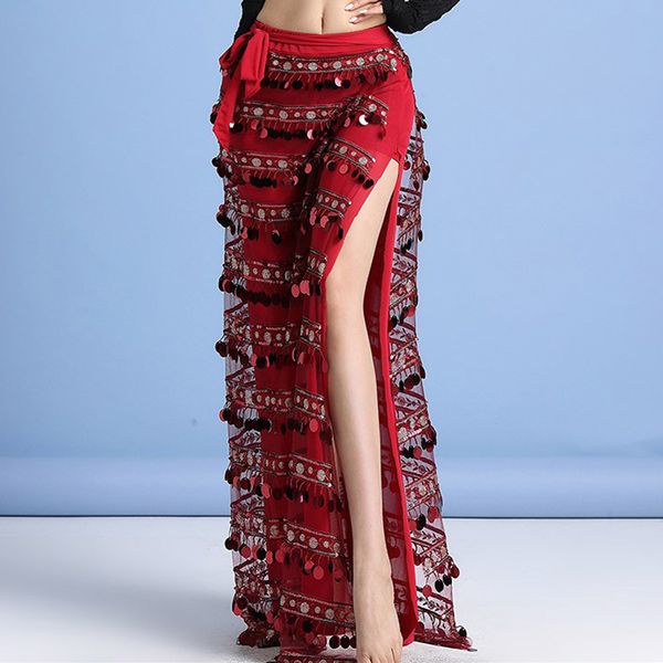 belly dance skirt split sequined long skirts for women belly performance costume training clothes bandage hip scarf, Black;red
belly dance skirt split sequined long skirts for women belly performance costume training clothes bandage hip scarf, Black;red