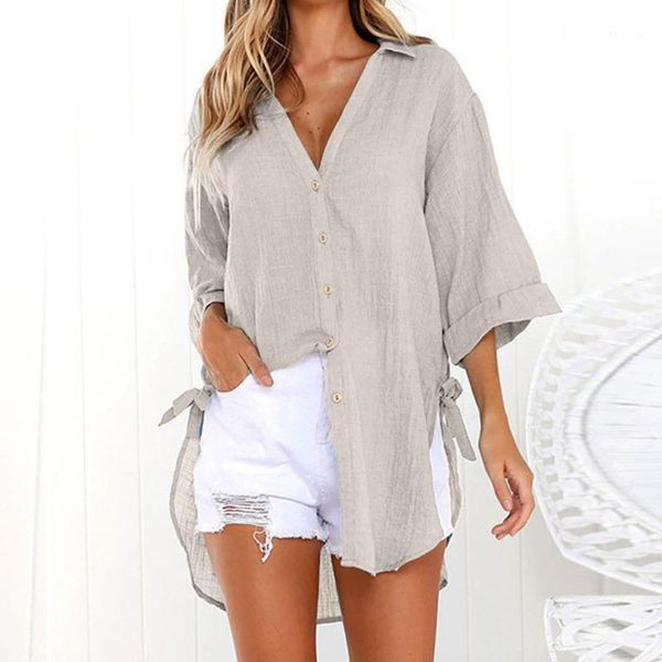 38# women yellow blouse loose cotton linen buttons lapel solid long shirt ladies split bow tied summer casual blusas mujer1, White
38# women yellow blouse loose cotton linen buttons lapel solid long shirt ladies split bow tied summer casual blusas mujer1, White
