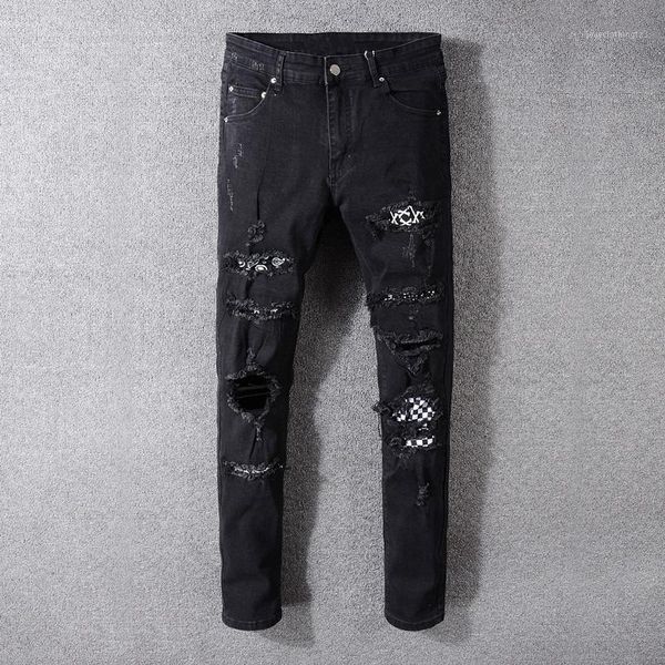 men's jeans high street fashion men's black color destroyed hip hop men broken punk pants patch skinny ripped for men1, Blue
men's jeans high street fashion men's black color destroyed hip hop men broken punk pants patch skinny ripped for men1, Blue
