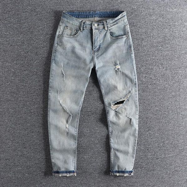 2021 new jeans men's slim trend british men's pants with holes small feet four seasons fashion capris jeans trouser 08061, Blue
2021 new jeans men's slim trend british men's pants with holes small feet four seasons fashion capris jeans trouser 08061, Blue
