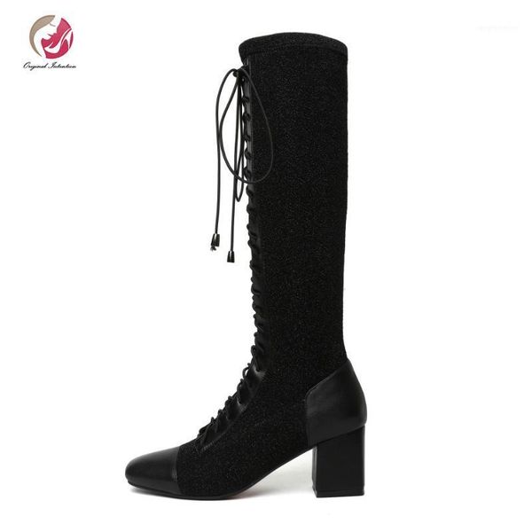 original intention fashion knee high boots woman square toe square heels boots lace-up metal silver shoes woman dress party1, Black
original intention fashion knee high boots woman square toe square heels boots lace-up metal silver shoes woman dress party1, Black